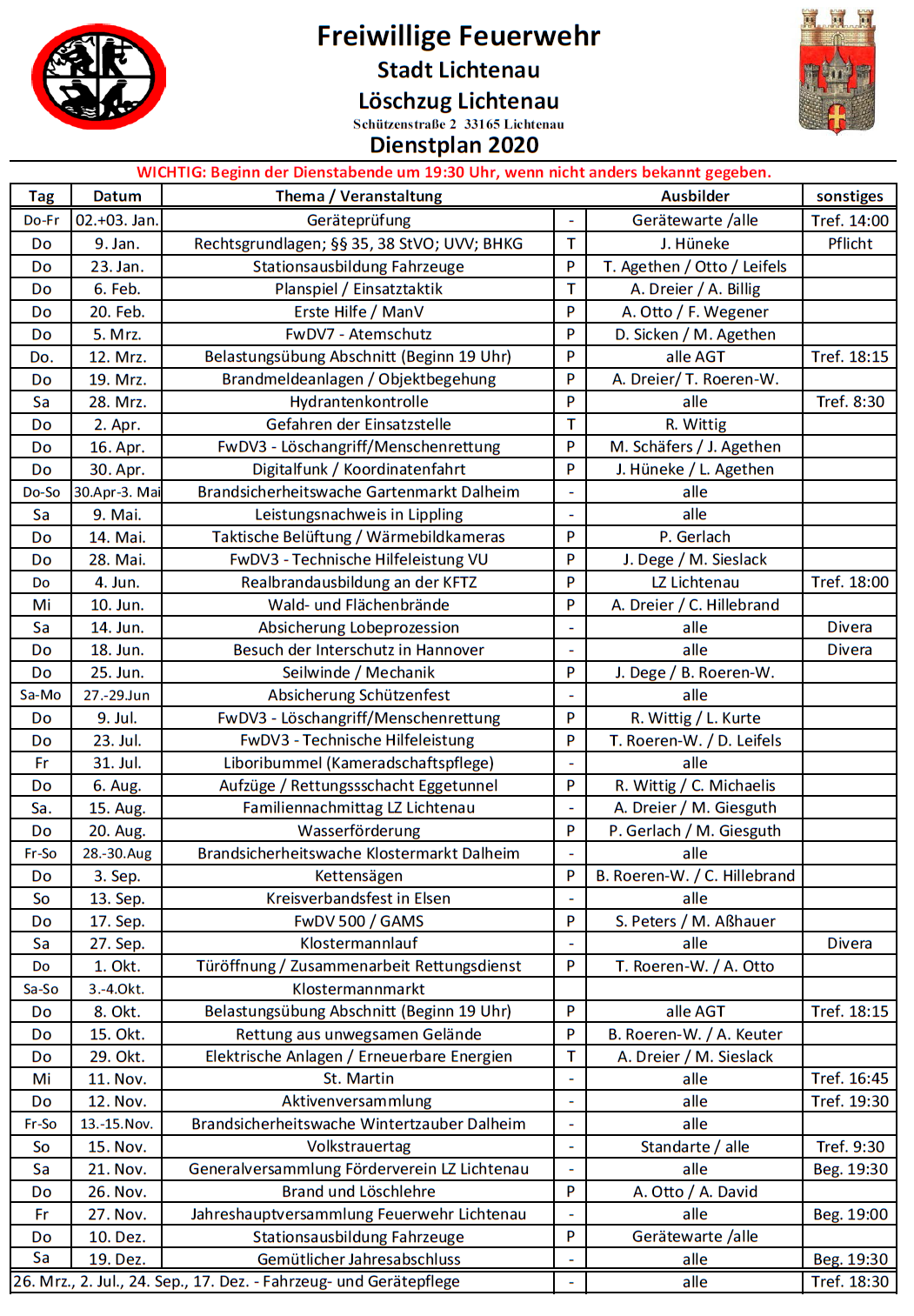 2020 Dienstplan LZ